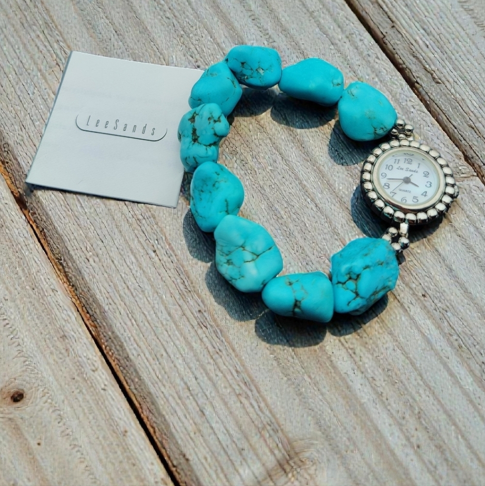 Lee Sands Turquoise Beaded Bracelet Watch
